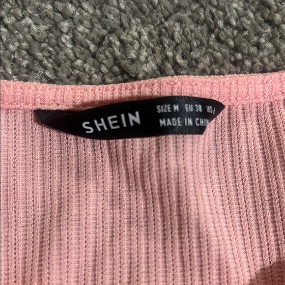 Pink Ribbed Top with Ruffle Sleeves SHEIN - Picture 2 of 3